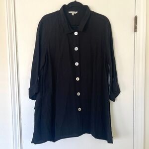 JOHN MARK Black Button Front Roll-Tab Blouse Tunic Women's Size XL